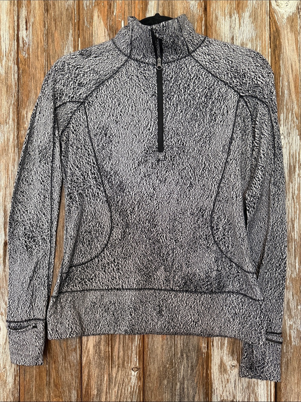 LULULEMON RUSH HOUR Half‑Zip Long Sleeve Active Pullover Jacquard White Black - Picture 4 of 7